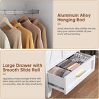 71" Tall Metal Wardrobe Cabinet with Drawer and Hanging Rod, 2 Doors Armoire Wardrobe Closet with Shelf for Bedroom, Office, Laundry Room, White