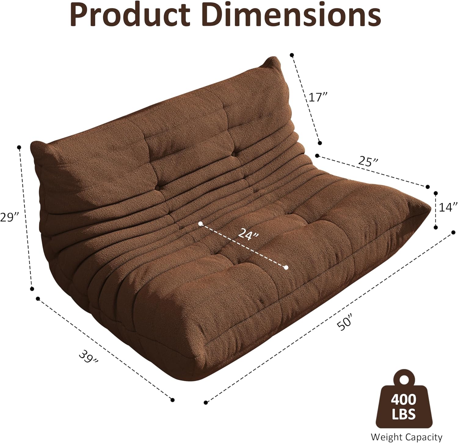 Giant Bean Bag Chair for Adult, Cozy Boneless Fireside Accent Loveseat Chair,Memory Foam Floor Sofa, Comfy Lounge Couch for Bedroom Small Living Room Apartment Daily Relax(Coffee,Loveseat)