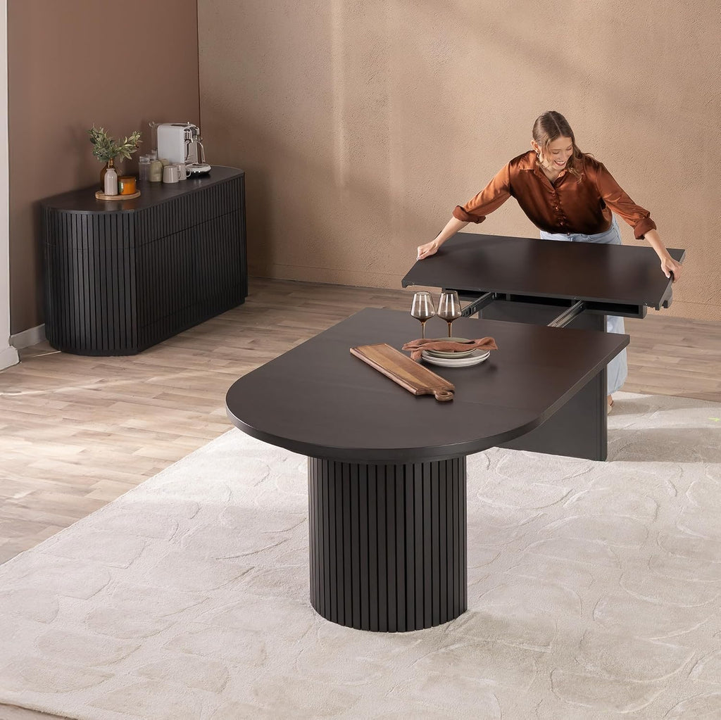 Transformer Table Solid Wood Extendable Round Dining Table Set, Black