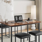 VECELO Kitchen Table and Chairs for 4, Dining Room Set with PU Chairs/Stools, Heavy-Duty Metal Frame, Wooden Tabletop, Space-Saving Design for Small Spaces, Easy Assembly, Rustic Brown