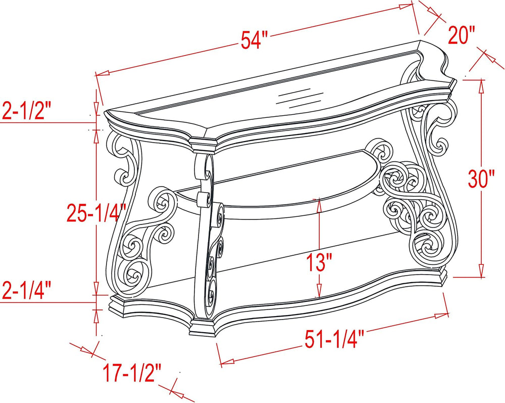 SSLine Vintage Curved Wood Console Table,Tempered Glass Top & Marble Shel...