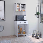23.6"D*13.7"W*90"H Freestanding Storage Cabinet with Drawer & 2 Open Shelves, Top Single Door & Lower Double Door, Black Legs, Rectangular Kitchen Pantry, for Living Room, Dining Room, White