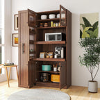 Farmhouse Kitchen Pantry Cabinet with Pull-Out Shelves, 4-Door Storage Organizer for Kitchen & Dining Room