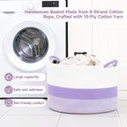 CLHMILY&Z Round Cotton Rope Storage Basket - 22x14.2 Inches - Cute Nursery Bin, Baby Toy Organizer, Lavender Organizer for Home Decor, Multi-Purpose Home Tidy Solution