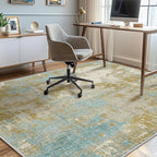 Washable Area Rugs 9'x12' Non-Slip Modern Abstract Soft for Living Room Entryway Bedroom Nursery, Print Pattern, Teal Blue Taupe