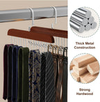4 Pack Belt Hanger for Closet, Wooden Tie Rack Hangers for Men with 8 Hooks, Space Saving Belt Organizer, Closet Storage for Ties, Belts, Bras, Scarves, Tank Tops