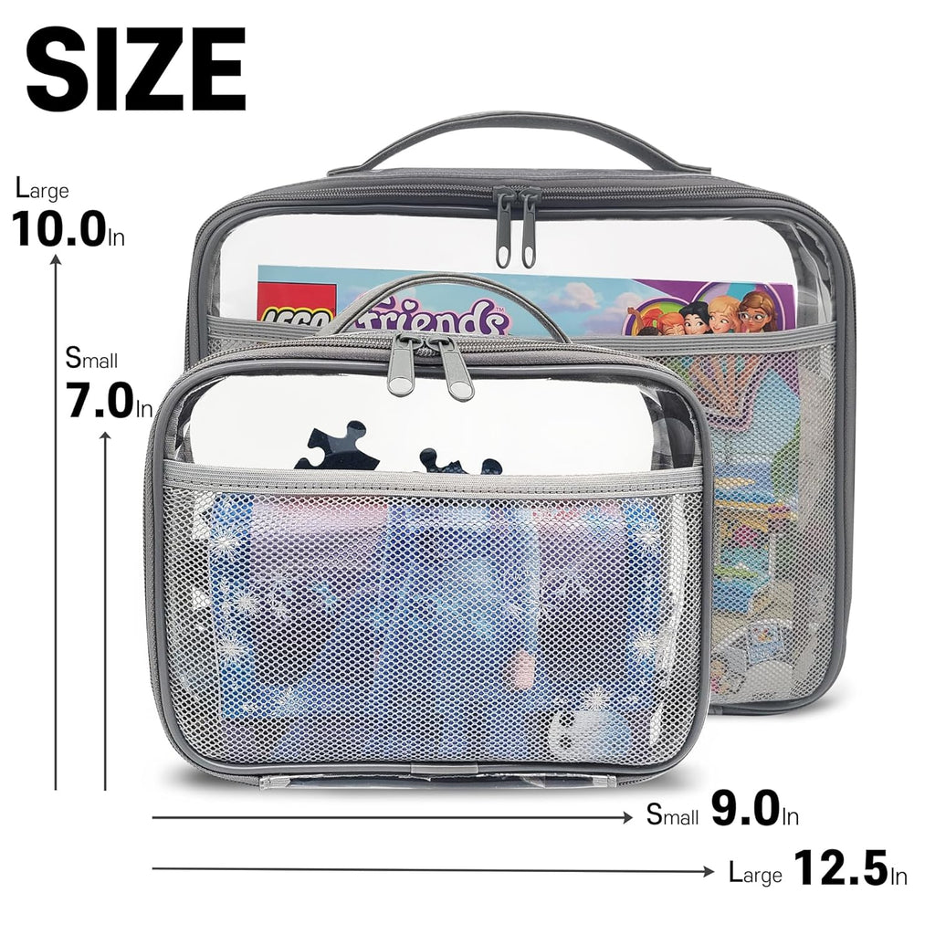 holay 4 Packs PVC Zippered Blocks Set, Toy, Clay, Board game Storage Organizer Case (Name Tag, Manual Pocket) (Gray, Small, Large)