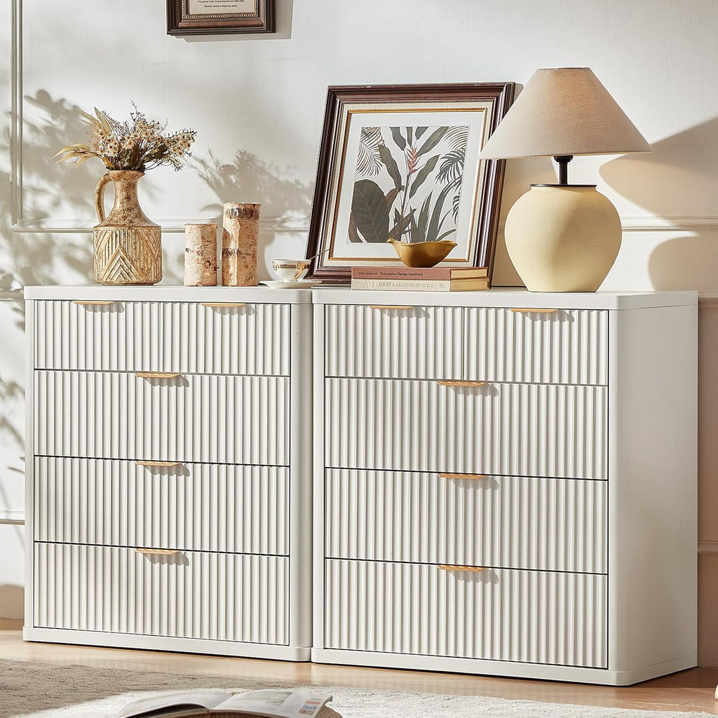 LEYAOYAO Fluted 5 Drawers Dresser for Bedroom, 34" Tall Modern Chest of Drawers with Metal Handle, Curved Profile Design,White Wood Drawer Organizer for Bedroom, Living Room, Hallway, Entryway
