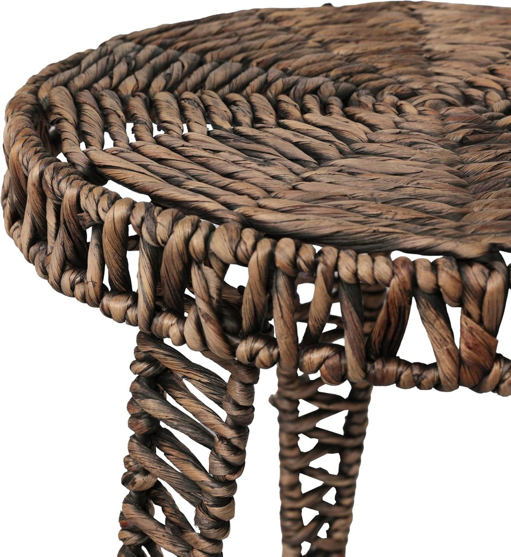 JONATHAN Y Amara 17" Round Handwoven Water Hyacinth End Table with Tripo...
