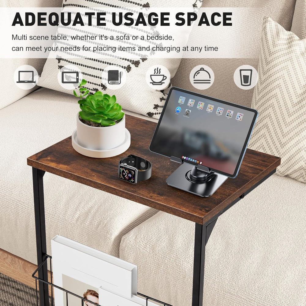 HOMREST End Table, Small Narrow Sofa Table for Couch and Recliner,C Shaped Si...