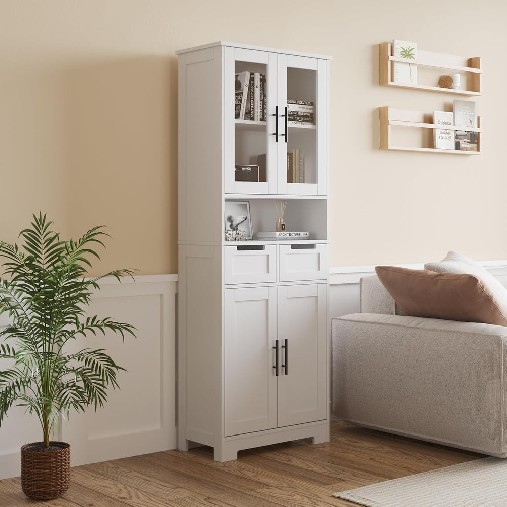 LEADZM Kitchen Cabinet Tall Cabinet with 4 Doors Buffet Cabinet for Kitchen L...