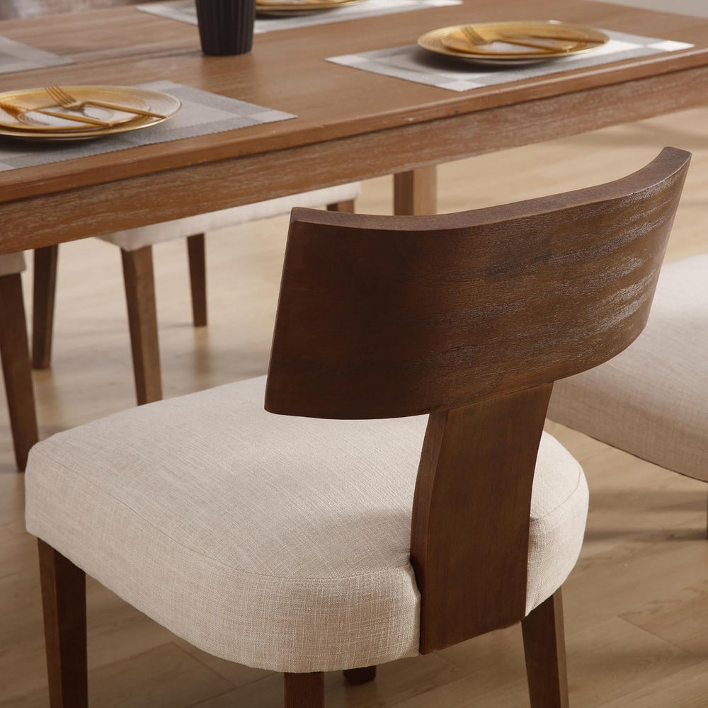 Farmhouse Dining Chairs Set of 4, Upholstered Dark Brown Solid Wooden Chairs ...