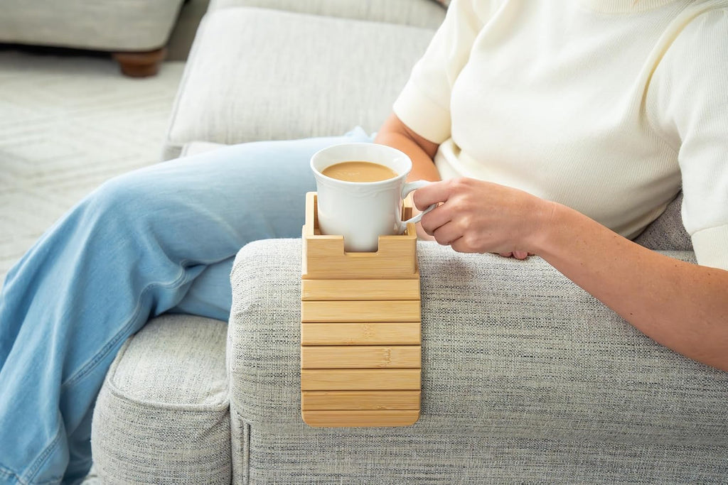 Bamboo Couch Cup Holder Tray, Sofa Armrest Cup Holder, Snack Tray