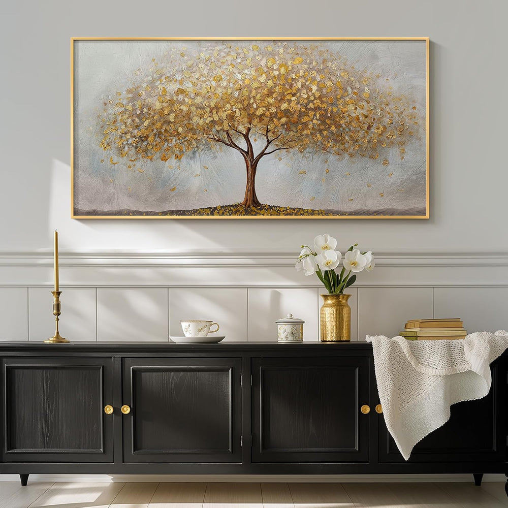 Large Framed Modern Gold Tree of Life Wall Art for Living Room, 30x60 In