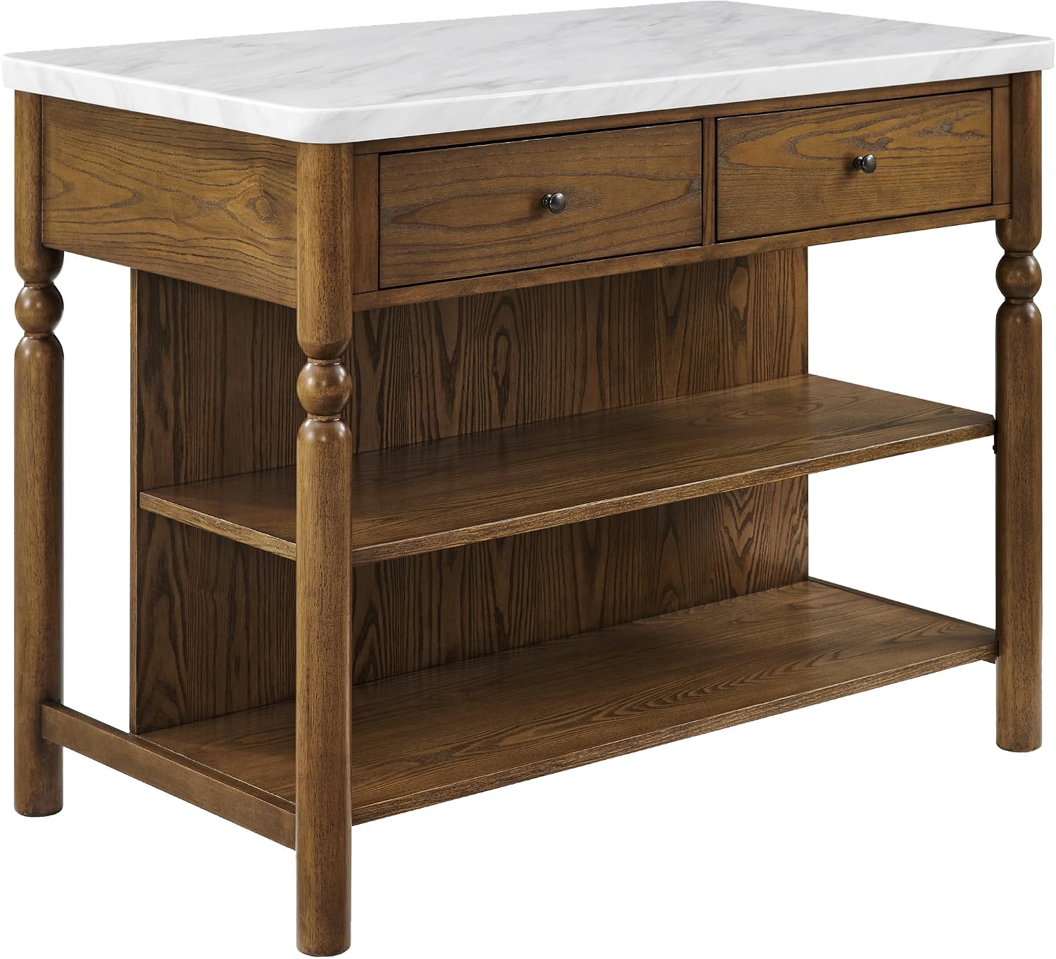 Crosley Furniture Roselyn Traditional Kitchen Island Breakfast Bar Table, Counter-Height Dining, Brown/White Marble