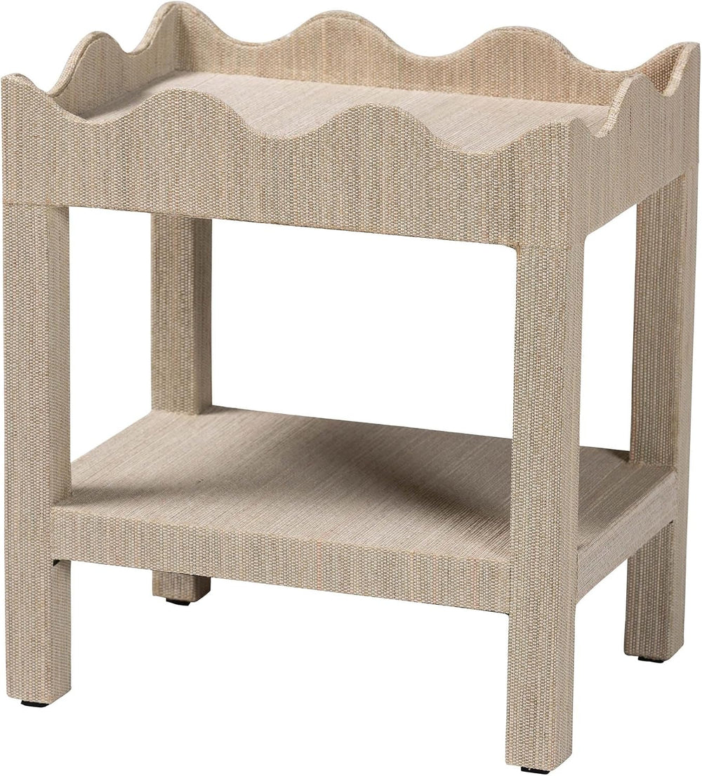 Bali & pari Sebastian Grasscloth Scalloped End Table - 2-Tier Accent Tabl...