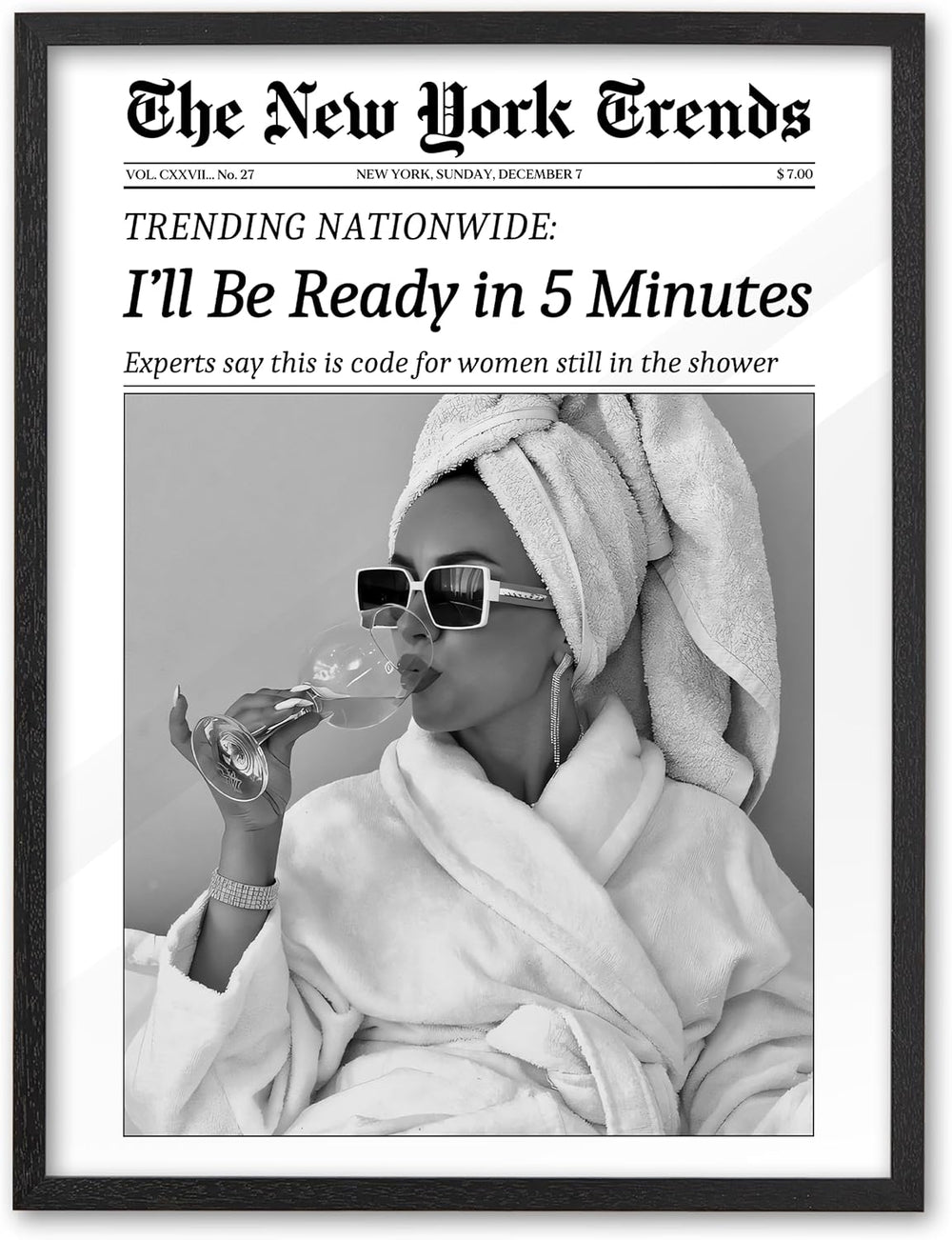EcoHest 16x20 in I'll Be Ready in 5 Minutes Framed Bathroom Wall Art
