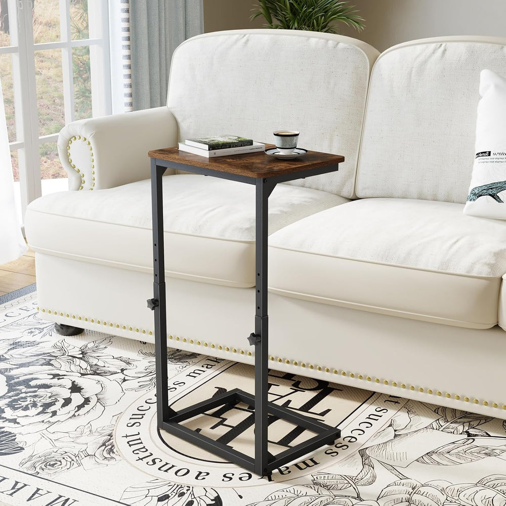 7-Level Adjustable C-Shaped End Table, Small Side Table for Couch, Sofa TV Tr...