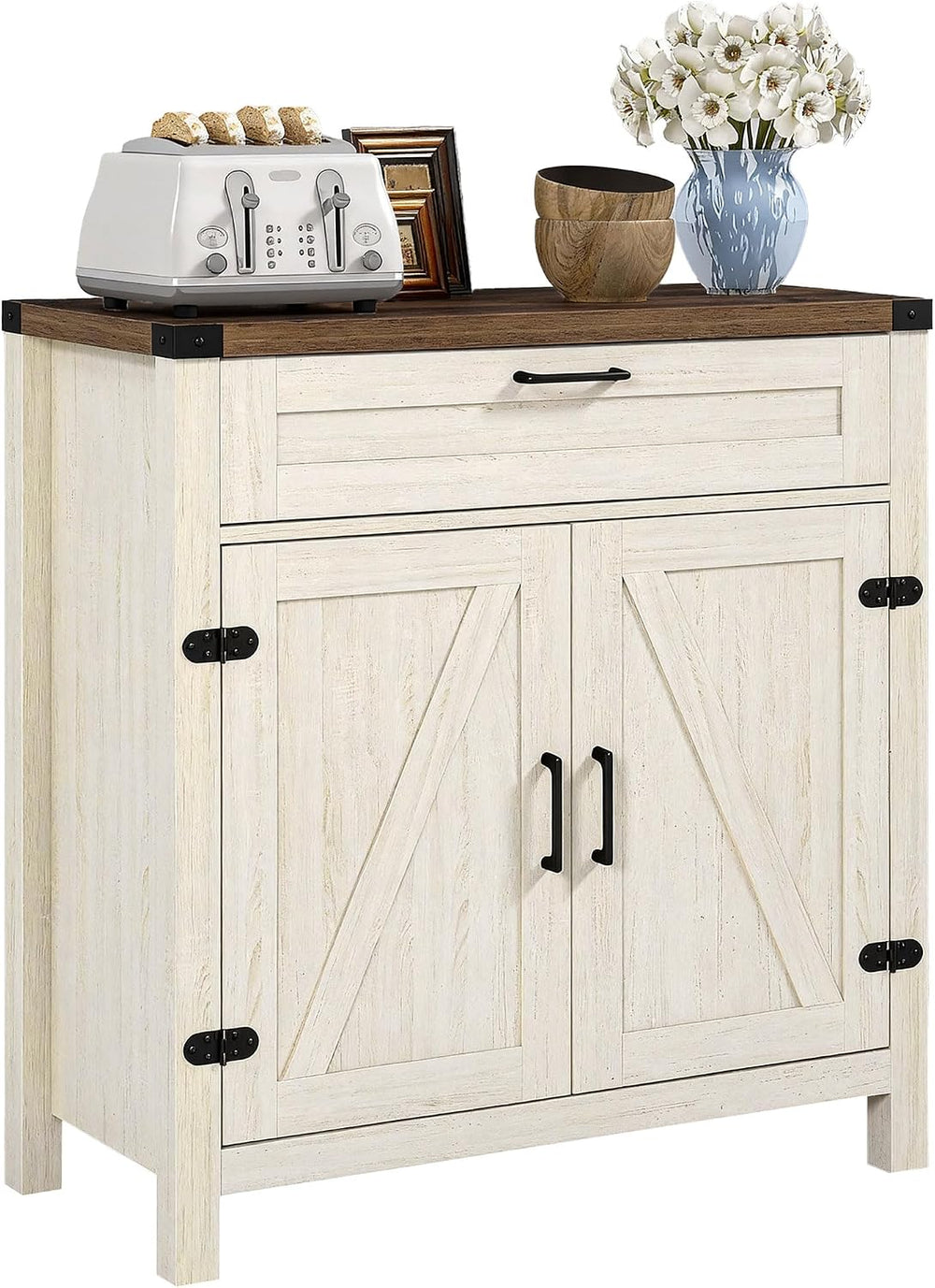 HOMCOM Sideboard, Storage Drawer, Coffee Bar Cabinet, Distressed White