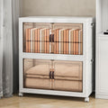 Storage Bins with Lids and Wheels, Collapsible Bathroom Storage Cabinet with Clear Doors, Plastic Stackable Closet Organizers and Storage Containers White 314 QT