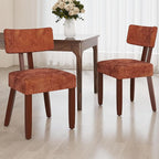 GOTMINSI Mid Century Modern Dining Chairs,Velvet Farmhouse Upholstered Kitchen Chairs, Accent Curved Backrest Dining Room Chairs with Hardwood Legs (Caramel-Walnut Legs, 2PCS)