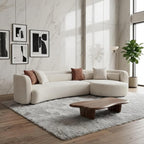 Curved Boucle Sectional Sofa, 132", Deep Seat, Chaise, Oversized, Modern | Comfy Sectional Couches with Chaise (Right-Facing, Beige), Curved Boucle Sectional Sofa, 132", Deep Seat, Chaise, Oversized