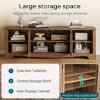 LINSY Home TV Stand for 75 Inch TV, Modern Farmhouse Entertainment Center with Storage Cabinets and Glass Doors, Tall Media Console Table for Living Room, Bedroom, Large Long Television Stand, Walnut