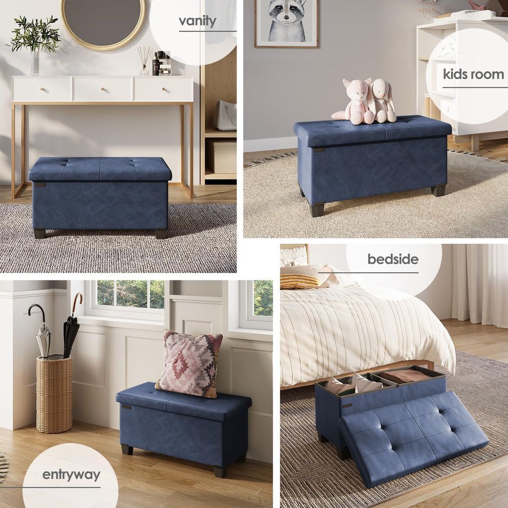 Storage Ottoman Bench with Bins, 30-in Storage Bench for Bedroom End of Bed, ...