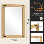 Bathroom Mirror for Wall with Wooden Frame, 20"x28" Solid Wood Vanity Mirror for Farmhouse, Bathroom, Bedroom, Vertical or Horizontal Hanging(Natural)