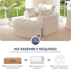 MAXYOYO Modular Sectional Chaise Lounge Sofa, Round Upholstered Lounge Chair with Ottoman, Comfy Couch with Layered Cushion, Tufted Sleeper Chair for Living Room, No Assembly, Beige