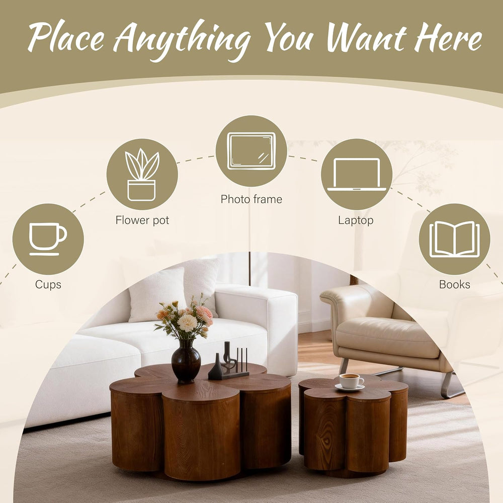 Modern Nesting Coffee Tables Woody Grooved Tea Table Space Saving Center End ...