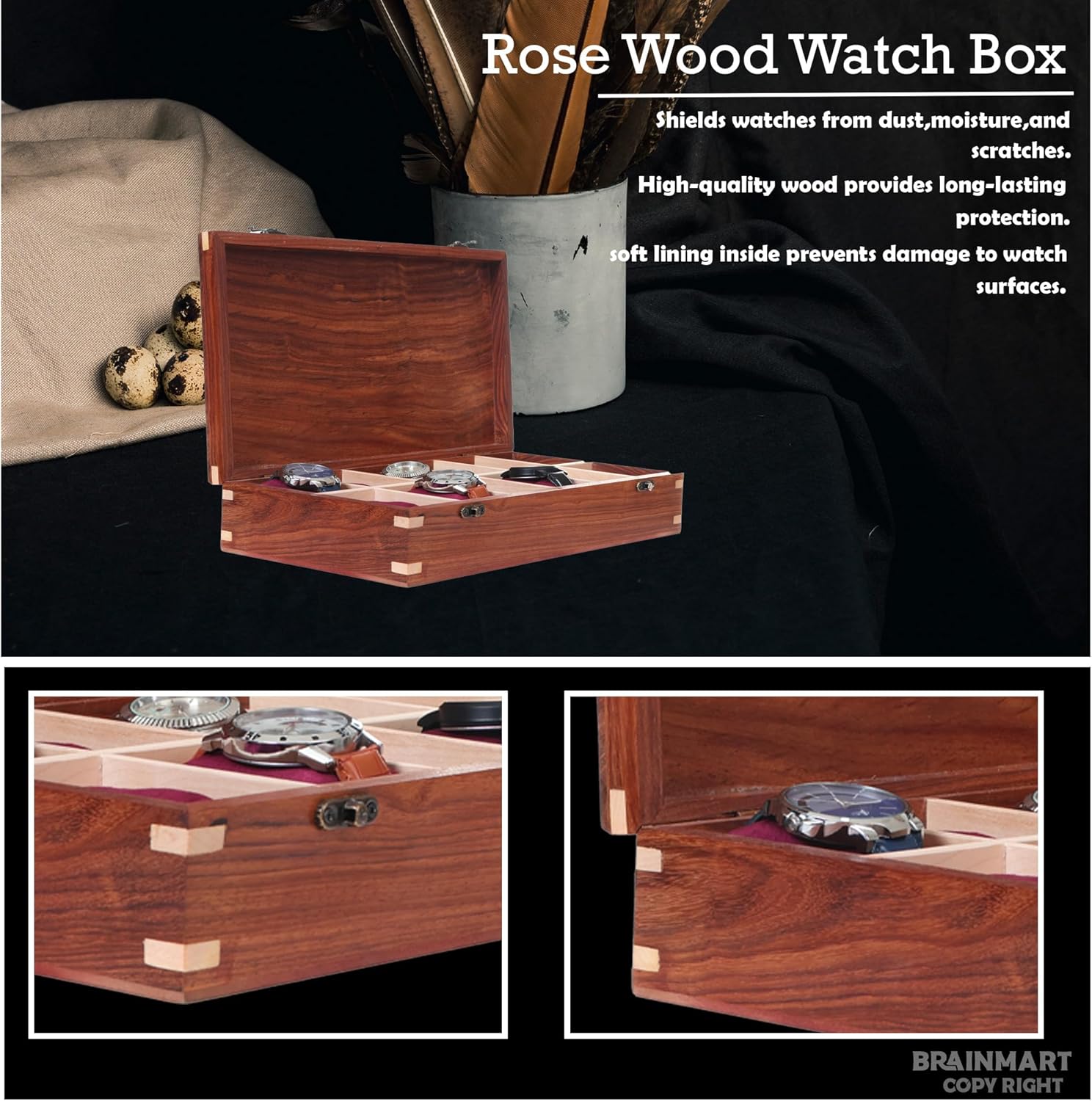 Wooden Watch Box for Men & Women, Watch Organizer & Display Case, Premium Long-Lasting Watch Holder for Storage, Elegant Gift for Watch Collectors (Wood Top, 12 Slots)