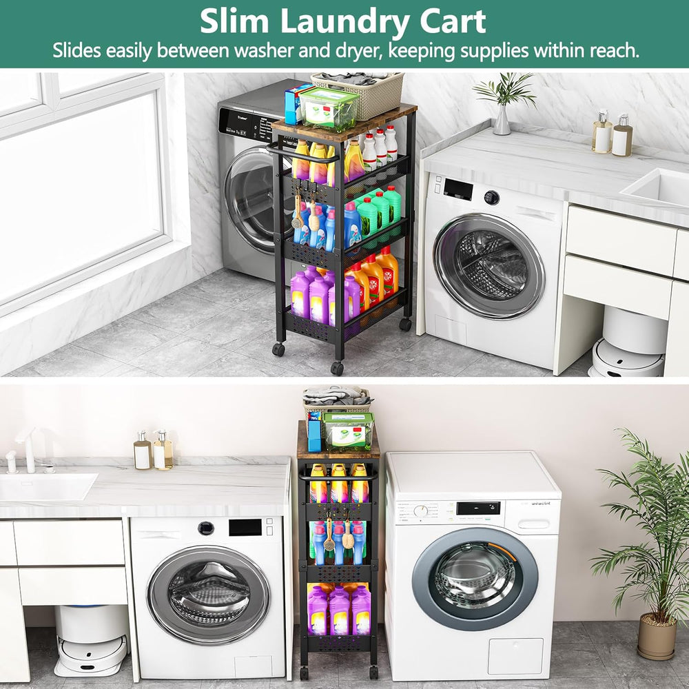 Vivihomety 4-Tier Laundry Utility Rolling Cart with Wheels, Metal | Narrow 8....