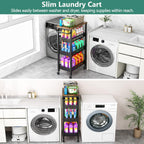 Utility Slim Storage Cart with Wheels, 4-Tier Narrow Rolling Organizer Shelf with Wood Top, Metal Storage Rack and Space-Saving Organizer for Bathroom, Kitchen, Laundry Room, Small Spaces