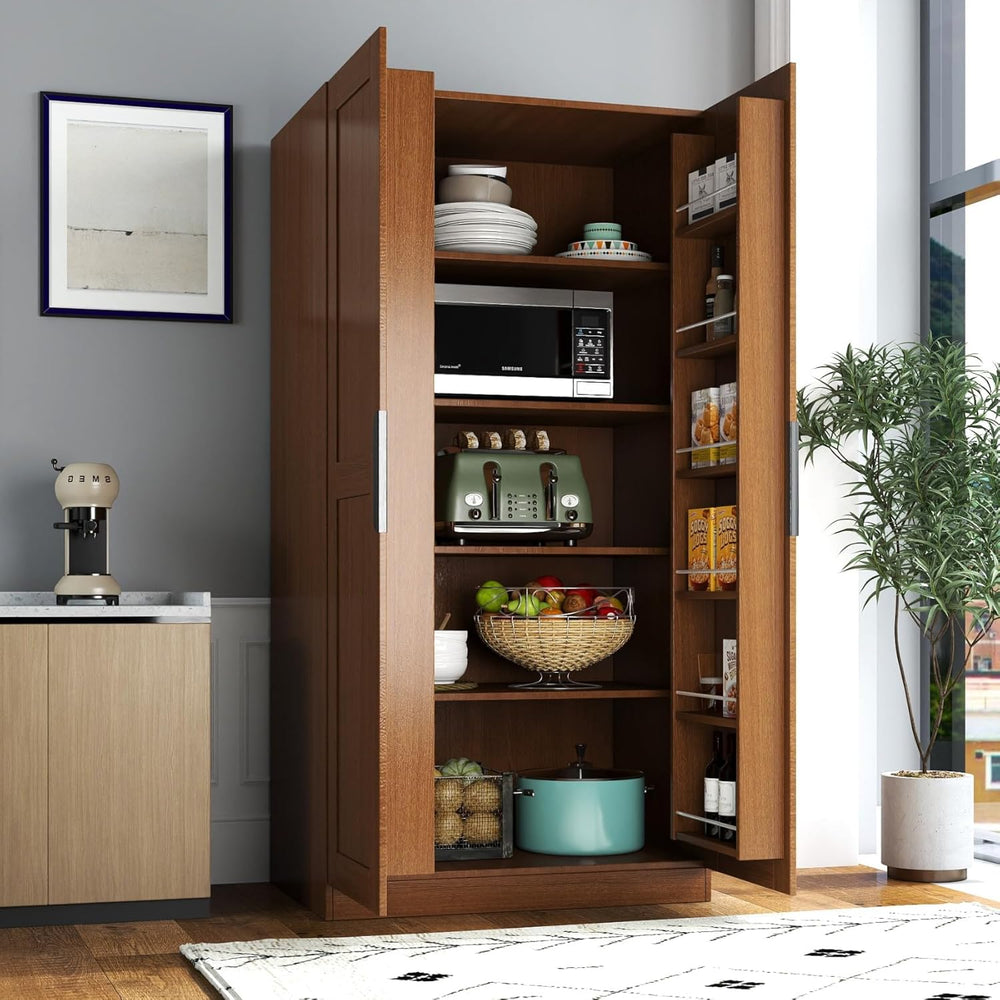 KEIKI 63" Tall Kitchen Pantry Storage Cabinet with Door-Side Rack & ...