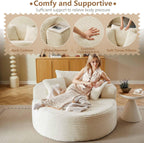 Lakifun Oversized Round Chair Lounge Chaise Indoor, Upholstered Corduroy Deep Seat Cloud Large Circle Sofa Chair, No Assembly Required, Fluffy Modern Sleeper Sofa Bed for Reading, Light White