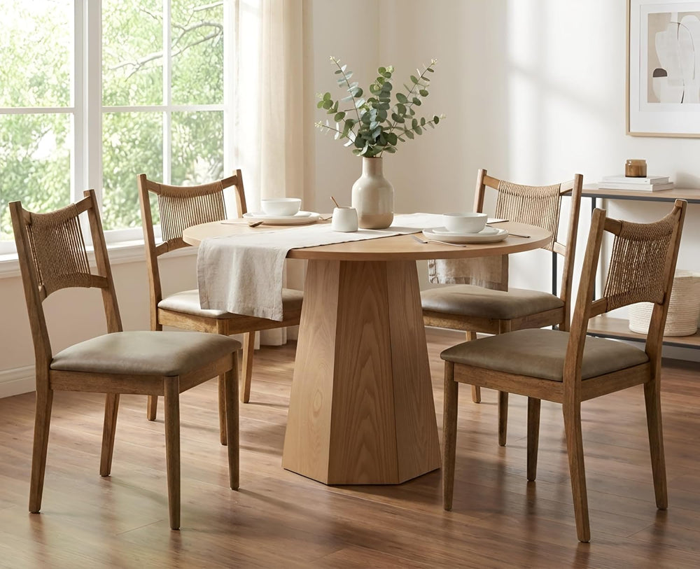 RIVOVA Wooden Dining Chairs Set of 4 PU Leather Upholstered Dining Room Chair...