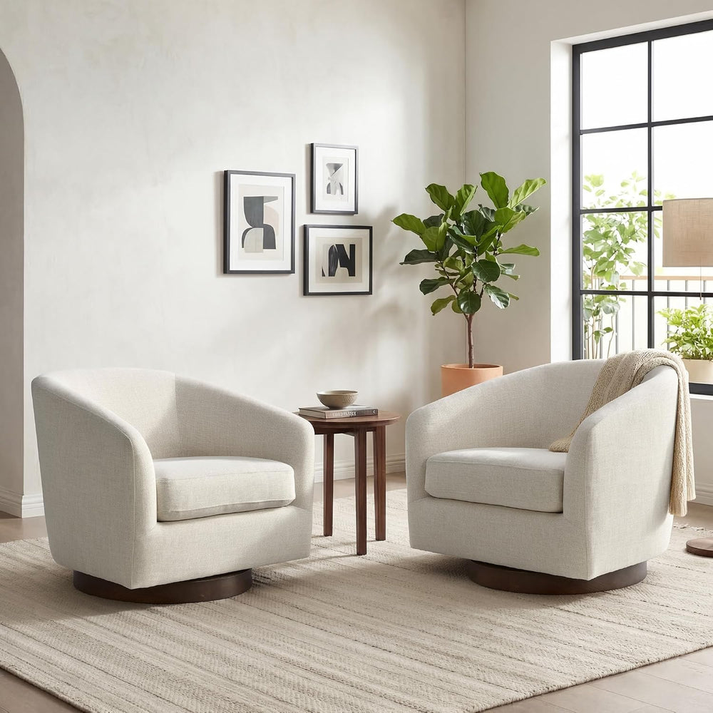 CHITA Swivel Accent Chair Set of 2, FSC Wood Frame, Fully Assembled, Linen