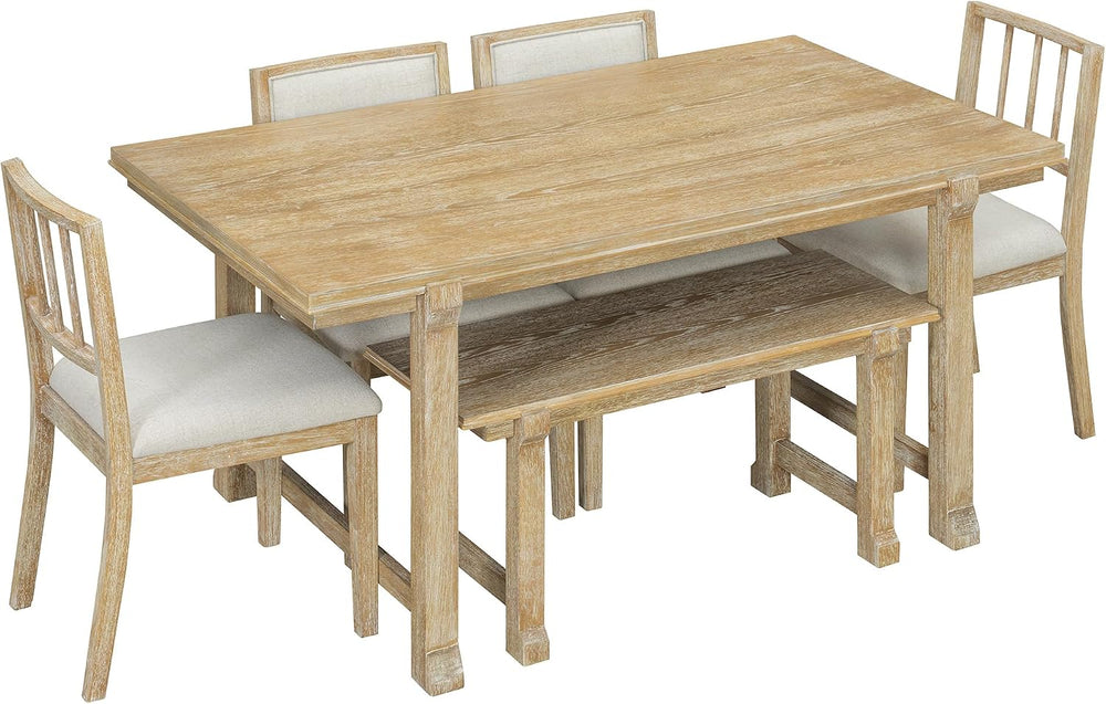 LUMISOL 6-Piece Dining Table Set for 6, Farmhouse Kitchen Table Set with 4 Up...