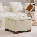 WUTUTUEE 24" Fabric Square Storage Ottoman with Wooden Tray, Modern Tufted Button Footstool Coffee Table, Upholstered Small Ottoman for Living Room, Bedroom, Khaki