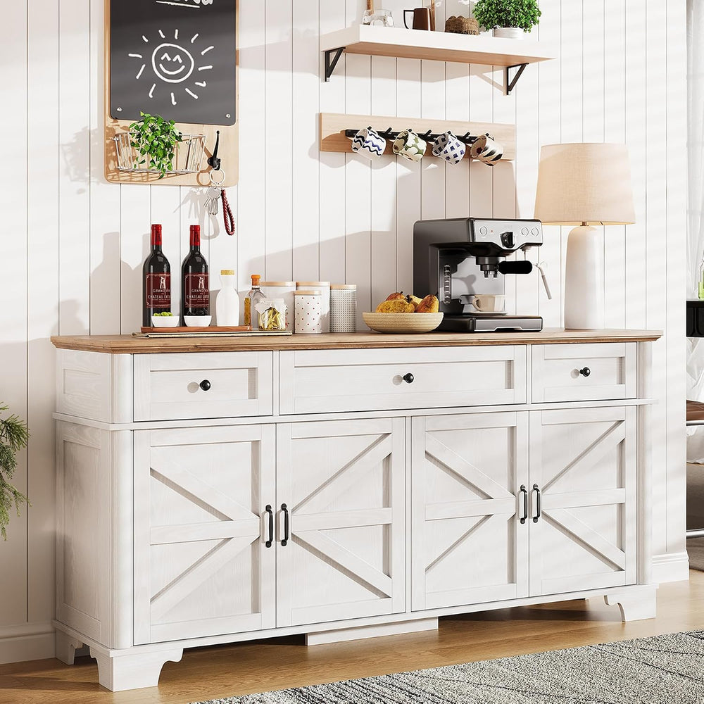 BestHaped 65 Inch Farmhouse Buffet Cabinet with Storage, White Sideboard Buff...