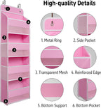 Over The Door Hanging Organizer with 4 Large Pockets – Closet, Bathroom, Nursery, Bedroom, Dorm Storage for Toys, Cosmetics, and Baby Essentials, Pink