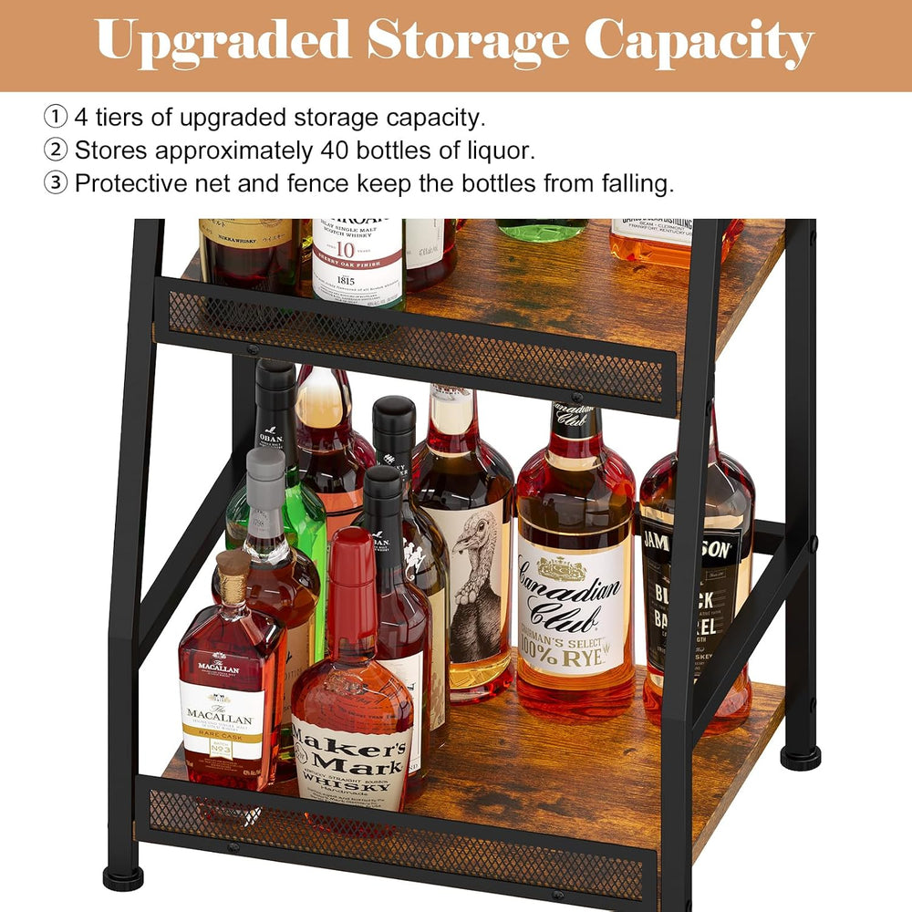 4-Tier Trapezoid Liquor Stand for Home Bar, Stepped Wine Rack Freestanding Fl...