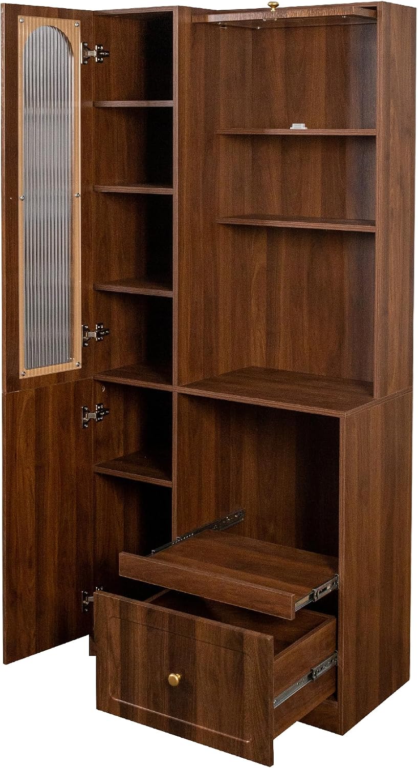 ZeHuoGe Modern Freestanding Kitchen Pantry Cabinet, Multi-Purpose Storage wit...