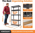 HOMEDANT 5 Tier Storage Shelves Adjustable Laminated Boltless Garage Metal Shelving Unit Heavy Duty Utility Rack Shelf Warehouse Pantry Closet Kitchen (3, (S) 28" W, Black)