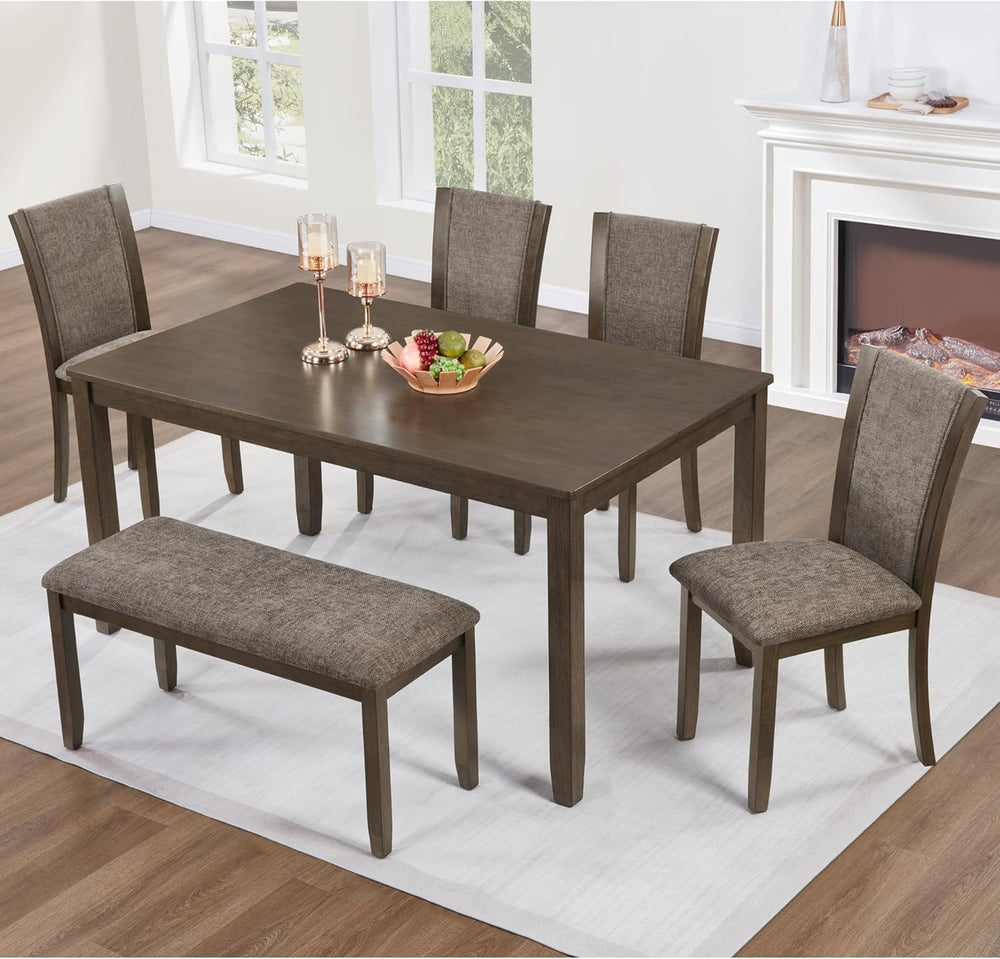 JIJIWANG 6-Piece Dining Table Set with Bench and Chairs, Wooden Dining Table ...