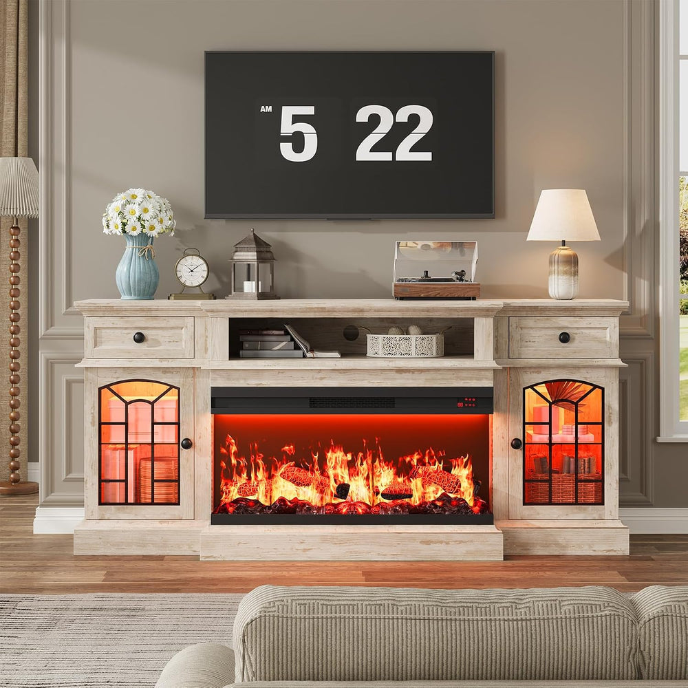 QUW 70" Farmhouse Fireplace TV Stand for TVs up to 80", Entertainme...