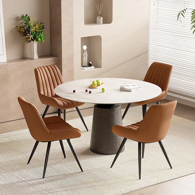 Modern Dining Chairs Set of 4,Upholstered Dining Room Chairs with Thick Cushions,Fabric Comfy Dining Chairs with Metal Legs for Dining Room Brown
