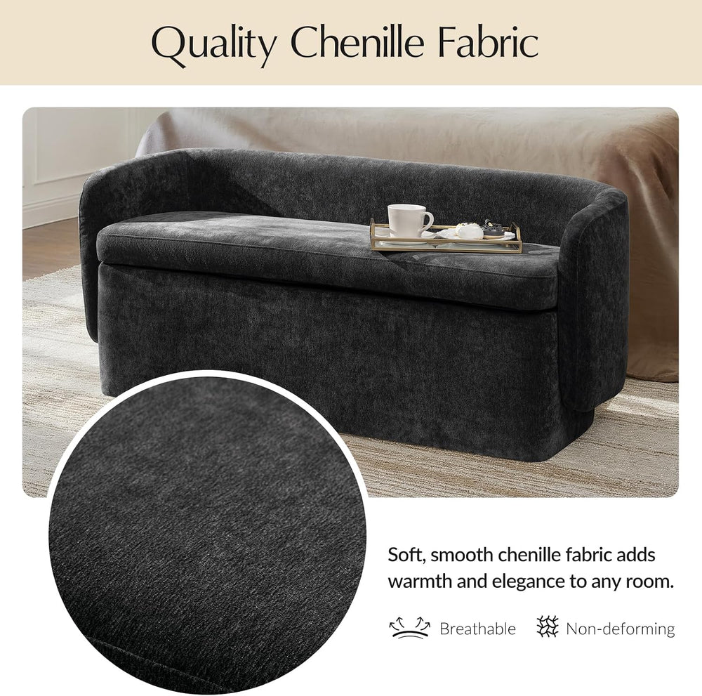 HULALA HOME 61" Bedroom Storage Bench with Low Backrest, Black | Upholst...