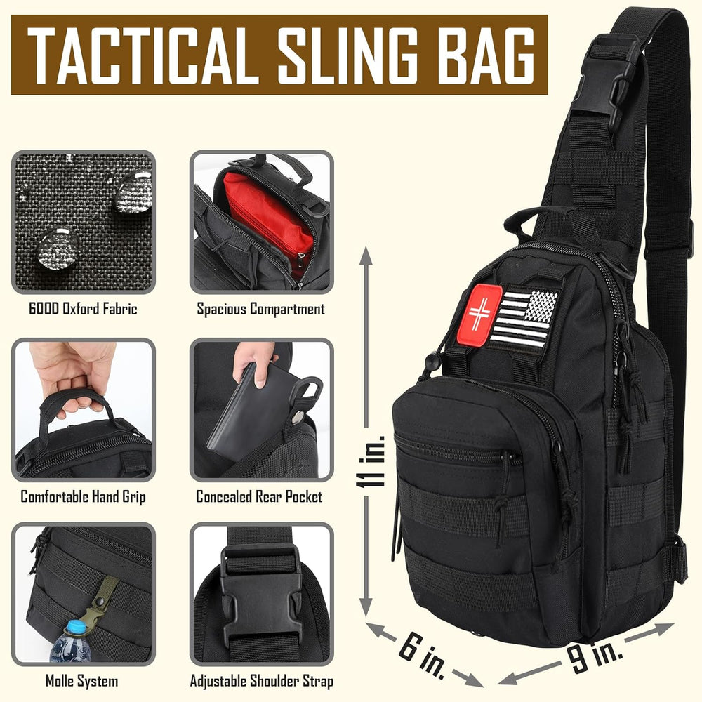 Survival Kit–219Pcs Bug Out Bag with First Aid Kit, Crossbody Bag, Axe, LED C...